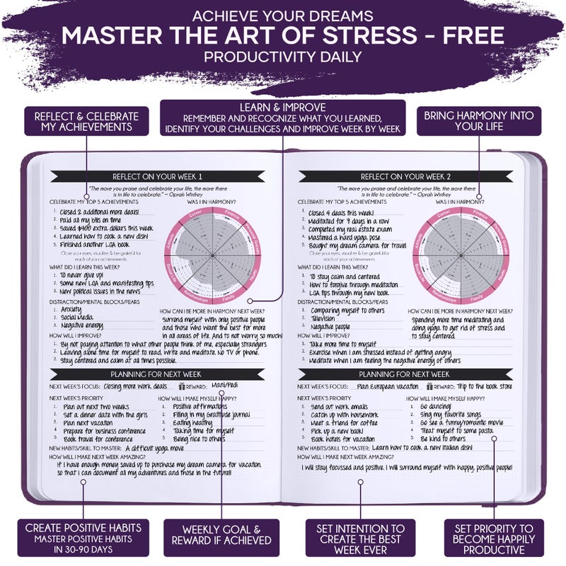 Freedom Mastery Guided Journal - Gratitude & Mental Health Journal for 5 Minute Daily | 90-Day Undated Planner for Positivity & Manifestation | Guided Mindfulness, Self Care & Reflection | Vision Board + Stickers - Image 5
